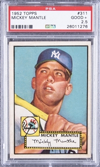 1952 Topps #311 Mickey Mantle Rookie Card – PSA GD+ 2.5
